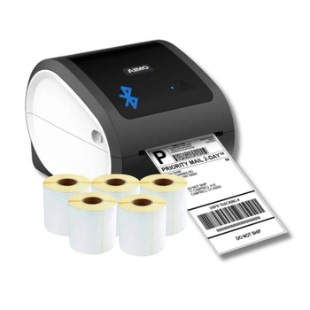 Drukarka etykiet AIMO 6XL Pro 300 dpi / do 115 mm / PC / Mac / Smartfon / USB / BT / LAN / z 5 szt. rolek etykiet w zestawie