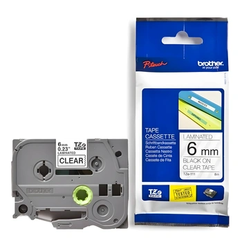 Taśma Brother TZe-111 6 mm x 8 m / przezroczysta / czarny nadruk / do drukarek Brother P-touch