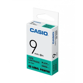 Taśma CASIO XR 9GN1 9 mm x 8 m / zielona / czarny nadruk / do drukarek Casio