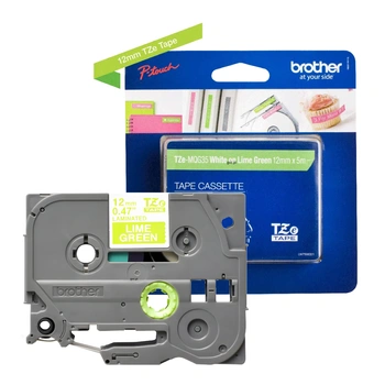 Taśma Brother TZe-MQG35 12 mm x 5 m / zielona / biały nadruk / do drukarek Brother P-touch