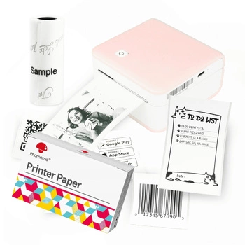 Mini drukarka etykiet Phomemo M02 Pro różowa 300 dpi / do 53 mm / BT / z 3 szt. rolek etykiet w zestawie