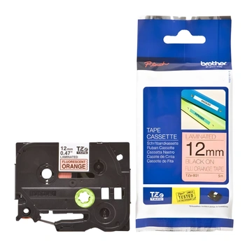 Taśma Brother TZe-B31 12 mm x 5 m / fluorescencyjna / pomarańczowa / czarny nadruk / do drukarek Brother P-touch