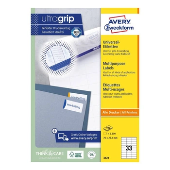Trwałe etykiety uniwersalne Avery Zweckform A4 100ark./op. 70x25,4mm białe