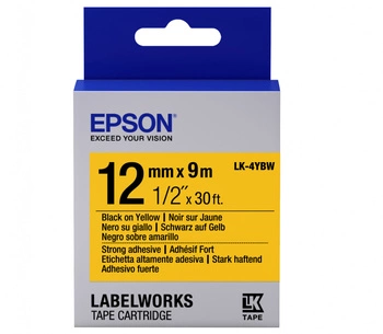 Oryginalna taśma Epson LK-4YBW mocny klej 12mm x 9m żółta czarny nadruk