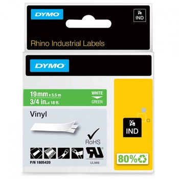 Taśma winylowa DYMO Rhino 1805420 19 mm x 5,5 m / zielona / biały nadruk / do drukarek DYMO D1