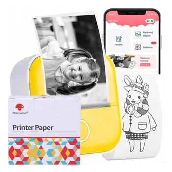 Mini drukarka etykiet Phomemo T02 żółta 203 dpi / do 50 mm / Smartfon / BT / z 3 szt. taśm w zestawie