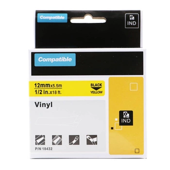 Taśma winylowa DYMO Rhino 18432 12 mm x 5,5 m / żółta / czarny nadruk / do drukarek DYMO D1