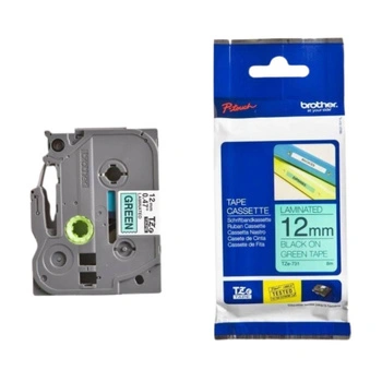 Taśma Brother TZe-731 12 mm x 8 m / zielona / czarny nadruk / do drukarek Brother P-touch