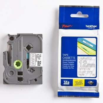 Taśma Brother TZe-135 12 mm x 8 m / przezroczysta / biały nadruk / do drukarek Brother P-touch