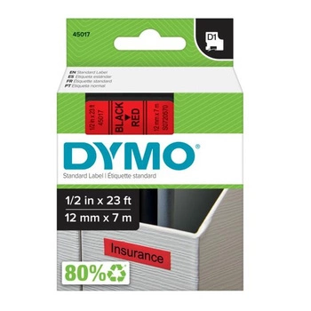 Taśma DYMO D1-45017 12 mm x 7 m / czerwona / czarny nadruk / do drukarek DYMO D1