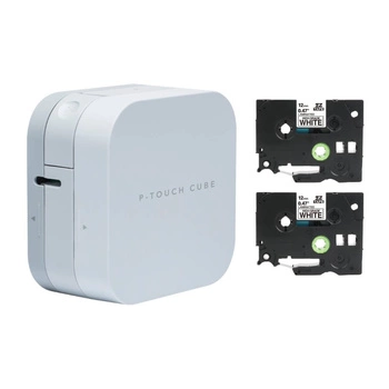 Drukarka etykiet Brother P-touch P300BT Cube 180 dpi / do 12 mm / BT / biała / w zestawie 2 taśmy Tze-231