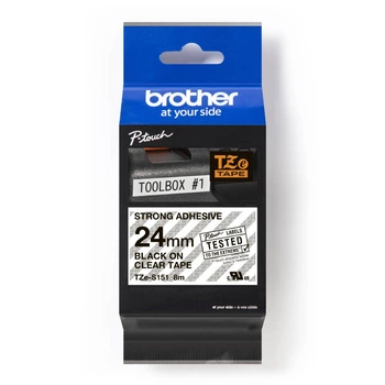 Taśma Brother TZe-S151 24 mm x 8 m / przezroczysta / czarny nadruk / mocny klej / do drukarek Brother P-touch