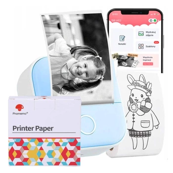 Mini drukarka etykiet Phomemo T02 niebieska 203 dpi / do 50 mm / Smartfon / BT / z 3 szt. taśm w zestawie