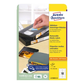 Usuwalne etykiety na dyskietki Avery Zweckform A4 25ark./op. 70 x 50,8 mm / białe