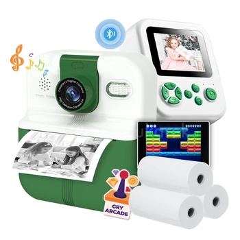 Mini drukarka zdjęć Fotuś P02 zielona 203 dpi / do 56 mm / PC / Mac / BT / z 6 rolkami taśm w zestawie