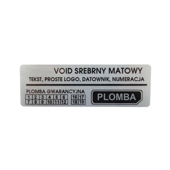 Etykieta plomba void srebrna matowa 20 x 8mm 250szt średnica gilzy fi40