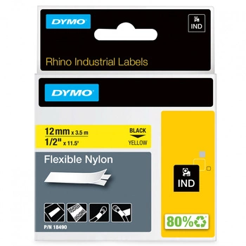 Taśma nylonowa DYMO Rhino 18490 12mm x 3,5m / żółta / czarny nadruk