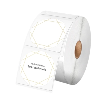 Etykiety termiczne Specmark fi 50,8 mm / okrągłe / wzór złote paski / czarny nadruk