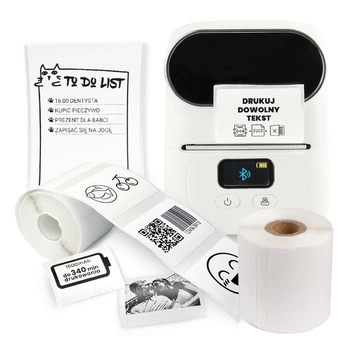 Mini drukarka etykiet Phomemo M110 biała 203dpi 203 dpi / do 50 mm / PC / Mac / Smartfon / BT / USB / z 2 szt. rolek etykiet w zestawie