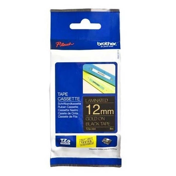 Taśma Brother TZe-334 12mm x 8m / czarna / złoty nadruk / do drukarki etykiet Brother P-touch