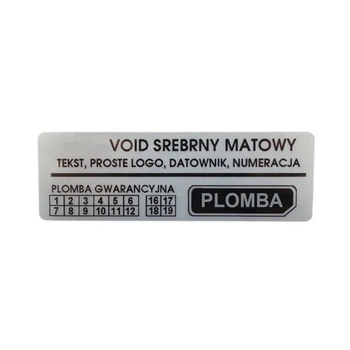 Etykieta plomba void Specmark 70 x 35 mm 250 szt. / srebrna matowa / czarny nadruk / gilza fi40