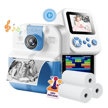 Mini drukarka zdjęć Fotuś P02 niebieska 203 dpi / do 56 mm / PC / Mac / BT / z 6 rolkami taśm w zestawie