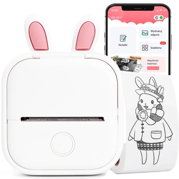 Mini drukarka etykiet Phomemo T02 biała 203 dpi / do 50 mm / Smartfon / BT / z ETUI Rabbit w zestawie