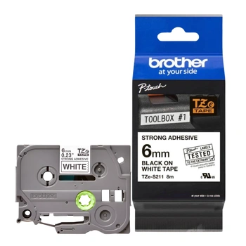 Taśma Brother TZe-S211 6 mm x 8 m / mocny klej / do drukarek Brother P-touch