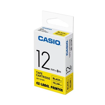 Taśma CASIO XR 12YW1 12 mm x 8 m / żółta / czarny nadruk / do drukarek Casio