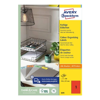Etykiety trwałe kolorowe Avery Zweckform A4 100ark./op. 210 x 297 mm / czerwone