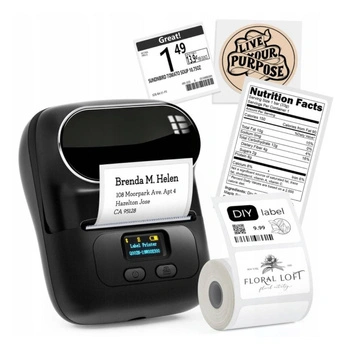 Mini drukarka etykiet Phomemo M110 czarna 203 dpi / do 50 mm / PC / Mac / Smartfon / BT / USB / z 2 szt. rolek etykiet w zestawie