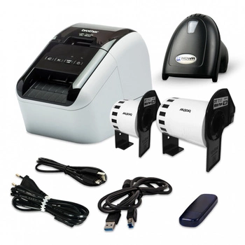 Drukarka etykiet Brother QL-800 duocolor 300 dpi / do 62 mm / PC / Mac / USB / z czytnikiem kodów HDWR HD43 w zestawie