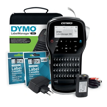 Drukarka etykiet DYMO LabelManager 280 180 dpi / do 12 mm / PC / Mac / USB / z 2 szt. taśm D1 i walizką w zestawie
