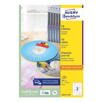 Etykiety na płyty CD Avery Zweckform A4 100ark./op. ø117 mm / białe