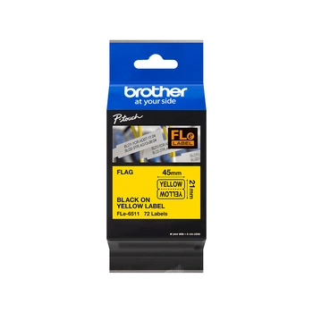 Taśma Brother FLe-6511 45mm x 21mm / flagi / żółta / czarny nadruk / do drukarki etykiet Brother P-touch