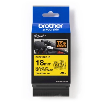 Taśma Brother TZe-FX641 18 mm x 8 m / flexi elastyczna / żółta / czarny nadruk / do drukarek Brother P-touch