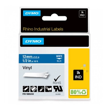 Taśma winylowa DYMO Rhino 1805243 12 mm x 5,5 m / niebieska / biały nadruk / do drukarek DYMO D1