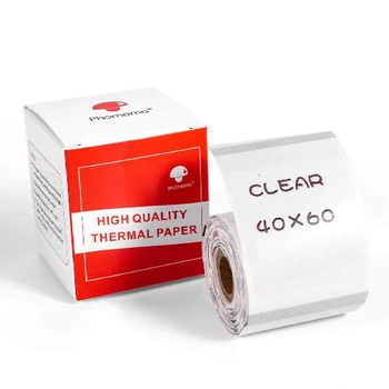 Etykiety Phomemo WPTT4060-130 40 x 60 mm 130 szt. / przezroczyste / czarny nadruk / do drukarek serii M