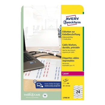 Etykiety do oznaczania kabli Avery Zweckform A4 20ark/op. 60 x 40 mm / białe