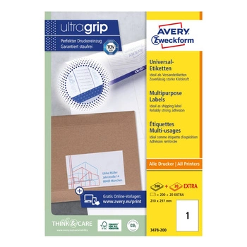 Trwałe etykiety uniwersalne Avery Zweckform A4 220ark./op. 210 x 297 mm / białe