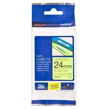 Tśma Brother TZe-C51 24mm x 5m / fluorescencyjna / żółta/c zarny nadruk / do drukarki etykiet Brother P-touch