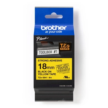 Taśma Brother TZe-S641 18 mm x 8 m / żółta / czarny nadruk / mocny klej / do drukarek Brother P-touch