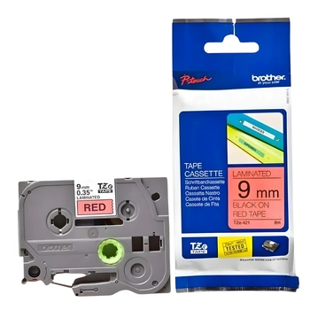 Taśma Brother TZe-421 9 mm x 8 m / czerwona / czarny nadruk / do drukarek Brother P-touch