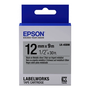 Oryginalna taśma Epson LK-4SBM 12mm x 9m srebrna czarny nadruk