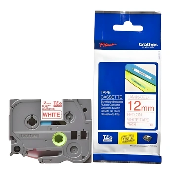 Taśma Brother TZe-232 12 mm x 8 m / biała / czerwony nadruk / do drukarek Brother P-touch
