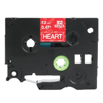 Taśma Specmark TZe-MPVC35 12 mm x 4 m / czerwone serca / biały nadruk / zdobna / do drukarek Brother P-touch