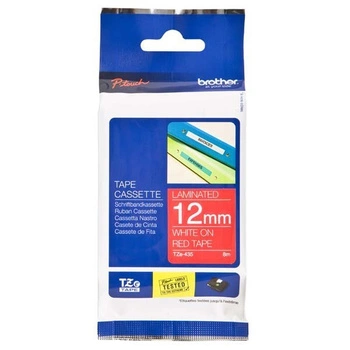 Taśma Brother TZe-435 12mm x 8m / czerwona / biały nadruk / do drukarki etykiet Brother P-touch
