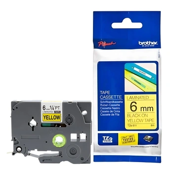 Taśma Brother TZe-611 6 mm x 8 m / żółta/ czarny nadruk / do drukarek Brother P-touch