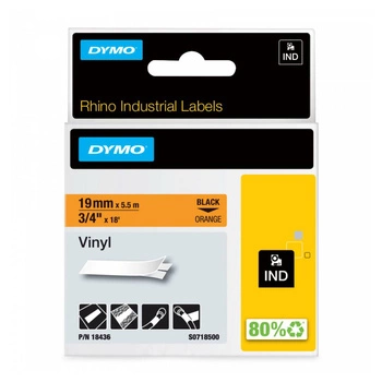 Taśma winylowa DYMO Rhino 18436 19 mm x 5,5 m / pomarańczowa / czarny nadruk / do drukarek DYMO D1