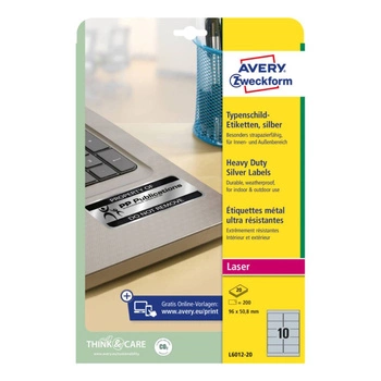 Etykiety znamionowe srebrne Avery Zweckform A4 20ark./op. 96x50,8mm poliestrowe